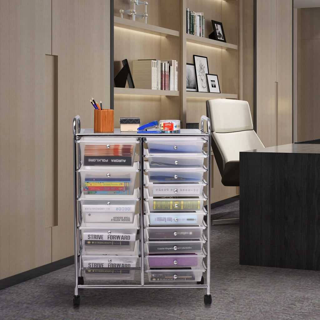 Carrello cassettiera multiuso con 15 cassettiera in plastica da cucina Contenitore con ruote Trasparente-Armadi da ufficio