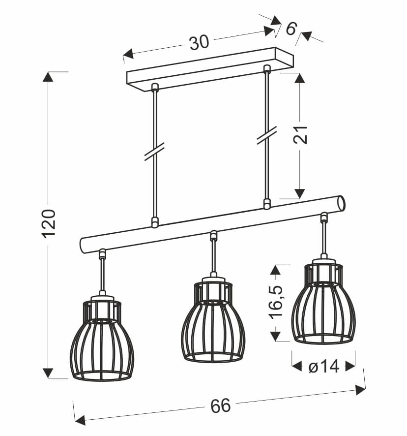 Candellux Bernita sospensione 3 luci E27 regolabile nero/legno
