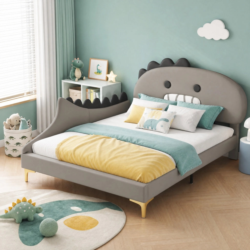 LETTO per bambini a forma di dinosauro 140x200 cm in PU grigio