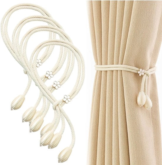 4 Hanger per tenda in cotone, maniglioni per tende, maniglioni, maniglioni in cotone per tende, maniglioni, maniglioni in cotone, maniglioni per tende, beige, 4 pz.