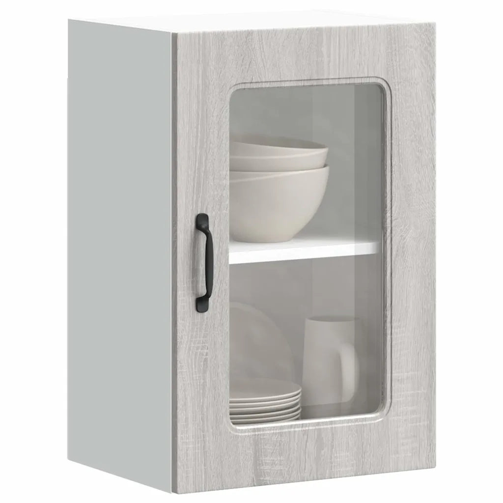 Pensile da Cucina con Porta in Vetro Kalmar Grigio Sonoma 853533