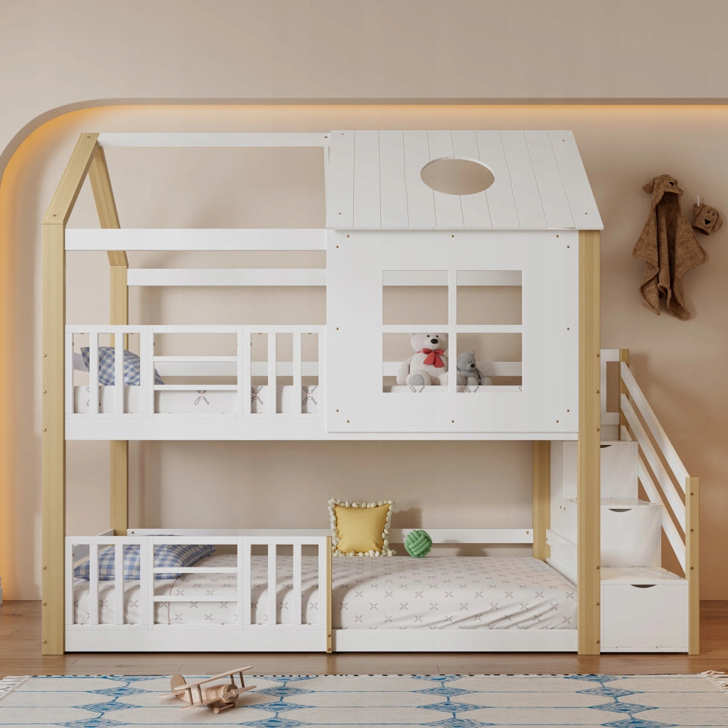 Letto a castello - Xylo - 90x200cm - Bianco+Natural - Pino+MDF
