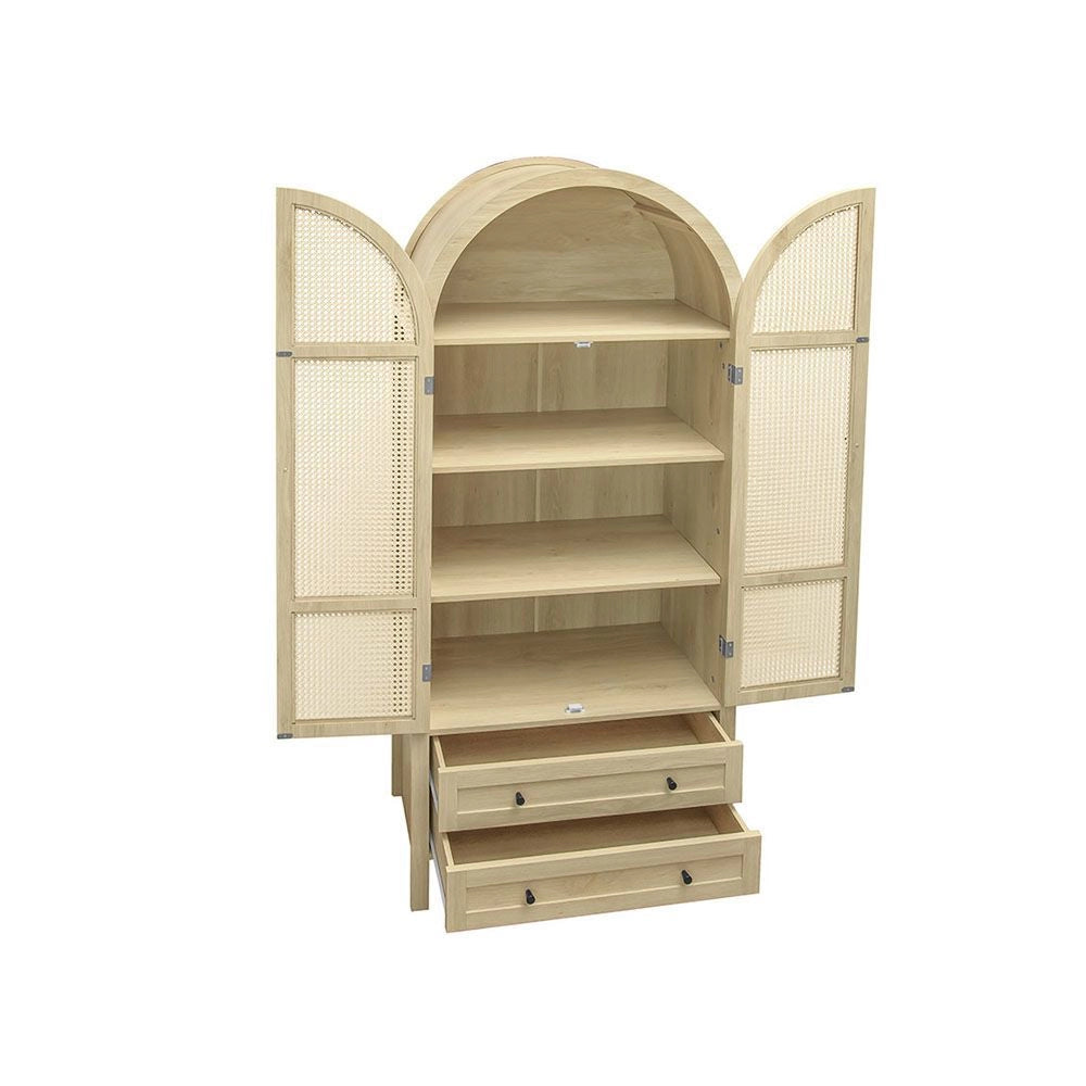 Armadio di archiviazione - Xylo - 79x39,5x178cm - Stile boh??mien con porte in rattano e due cassetti