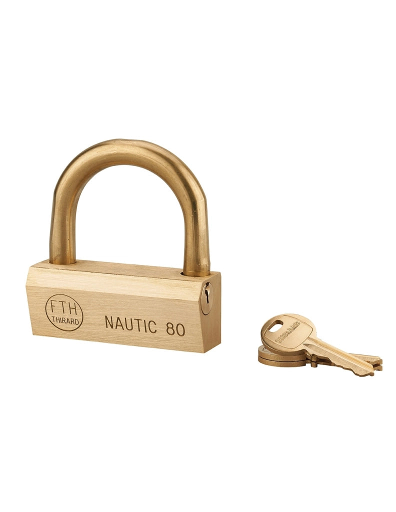 Lucchetto NAUTIC 68 mm in ottone con arco in ottone, 3 chiavi – THIRARD