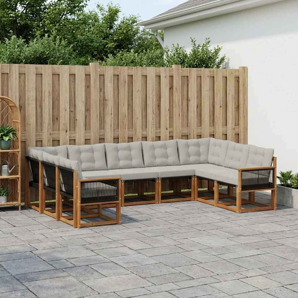 Set di divani da esterno 9 pz Naturale e Grigio chiaro 3382207
