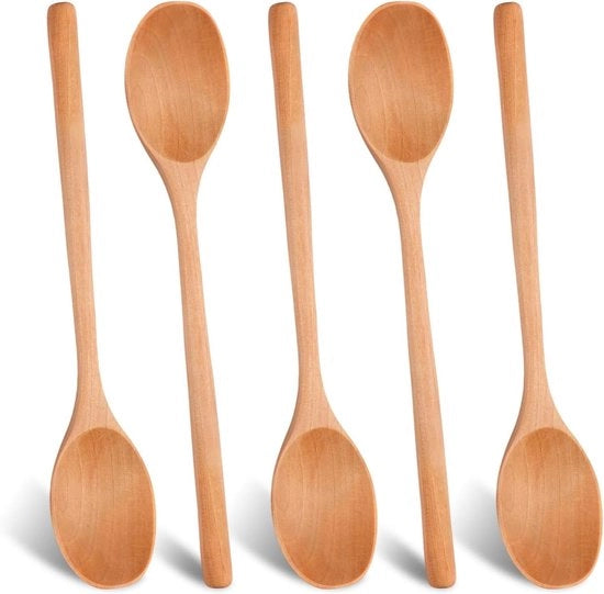 Set di Cucchiaini in Legno Plus - 5 Pezzi - Cucchiaio da Zuppa, Cucchiaio da Pennello, Cucchiaio da Tè, Cucchiaio da Bistecca - Accessori per Cucina e Ristorante