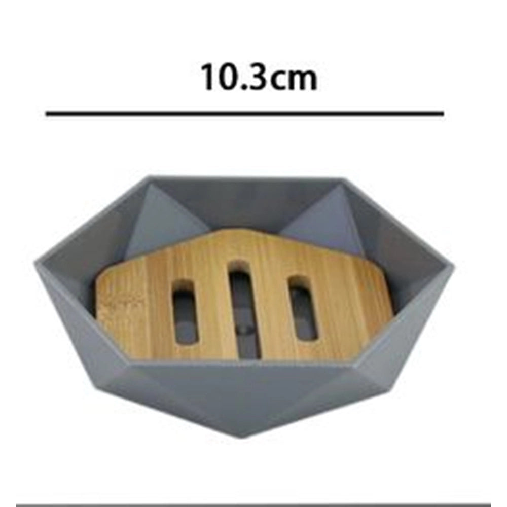 Trade Shop - Piattino Porta Sapone Saponetta Forma Esagonale Geometrico Grigio Legno Da Bagno 10848 -