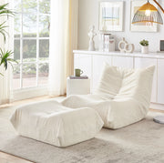 Poltrona da pavimento in teddy beige con poggiapiedi