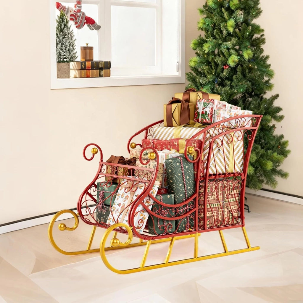 SOARS Decorazioni Natalizie, Slitta Natalizia in Metallo, Ampio Spazio per Regali di Natale, Giocattoli, Stabile, Addobbi Natalizi per Esterno Interno per Casa, Ufficio (73,5 X 31 X 50,5 CM)