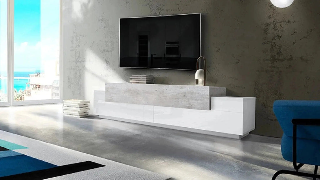 Porta TV moderno CORO 240 bianco lucido - cemento