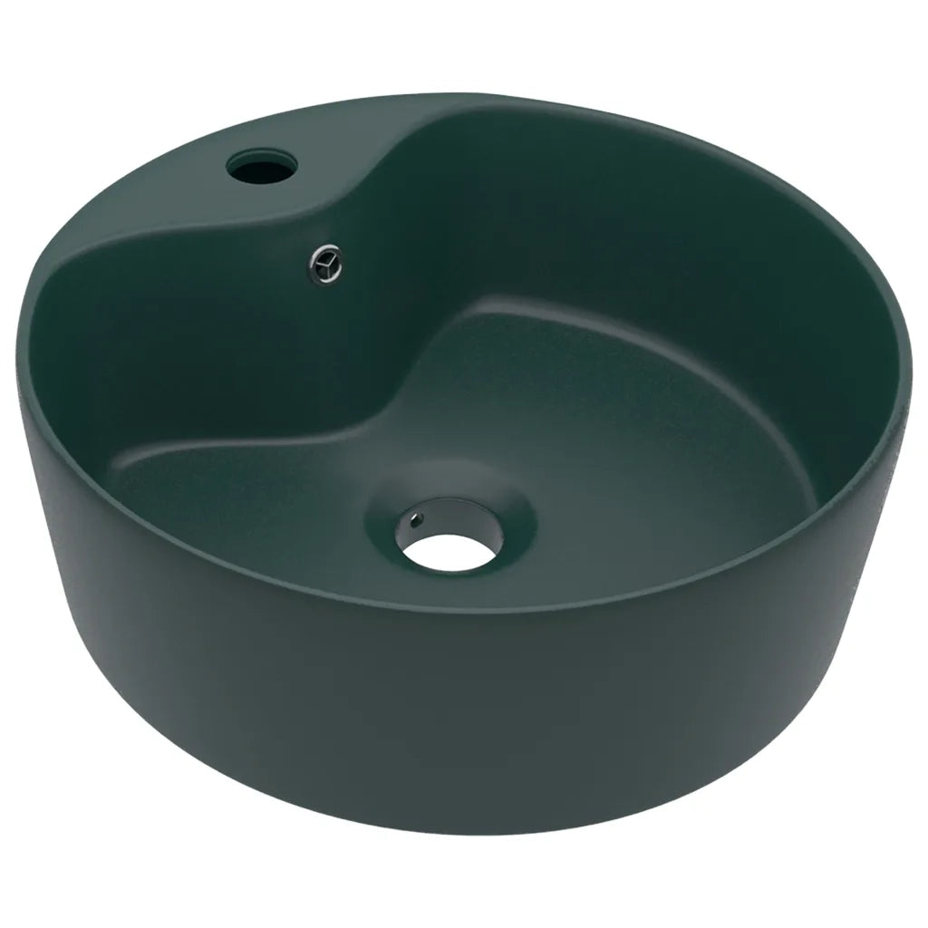 Lavandino con Troppopieno Verde Scuro Opaco 36x13cm in Ceramica 147036