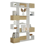 Libreria Artich, Scaffale da ufficio, Mobile portalibri, Biblioteca, 120x25h171 cm, Bianco e Rovere