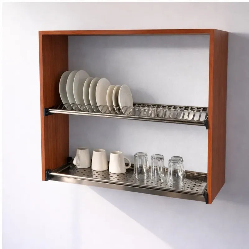 Pensile Scolapiatti H 72 X L 80 X P 33 Completo Di Scolapiatti In Acciaio Inox. Spedizione In Kit Ciliegio