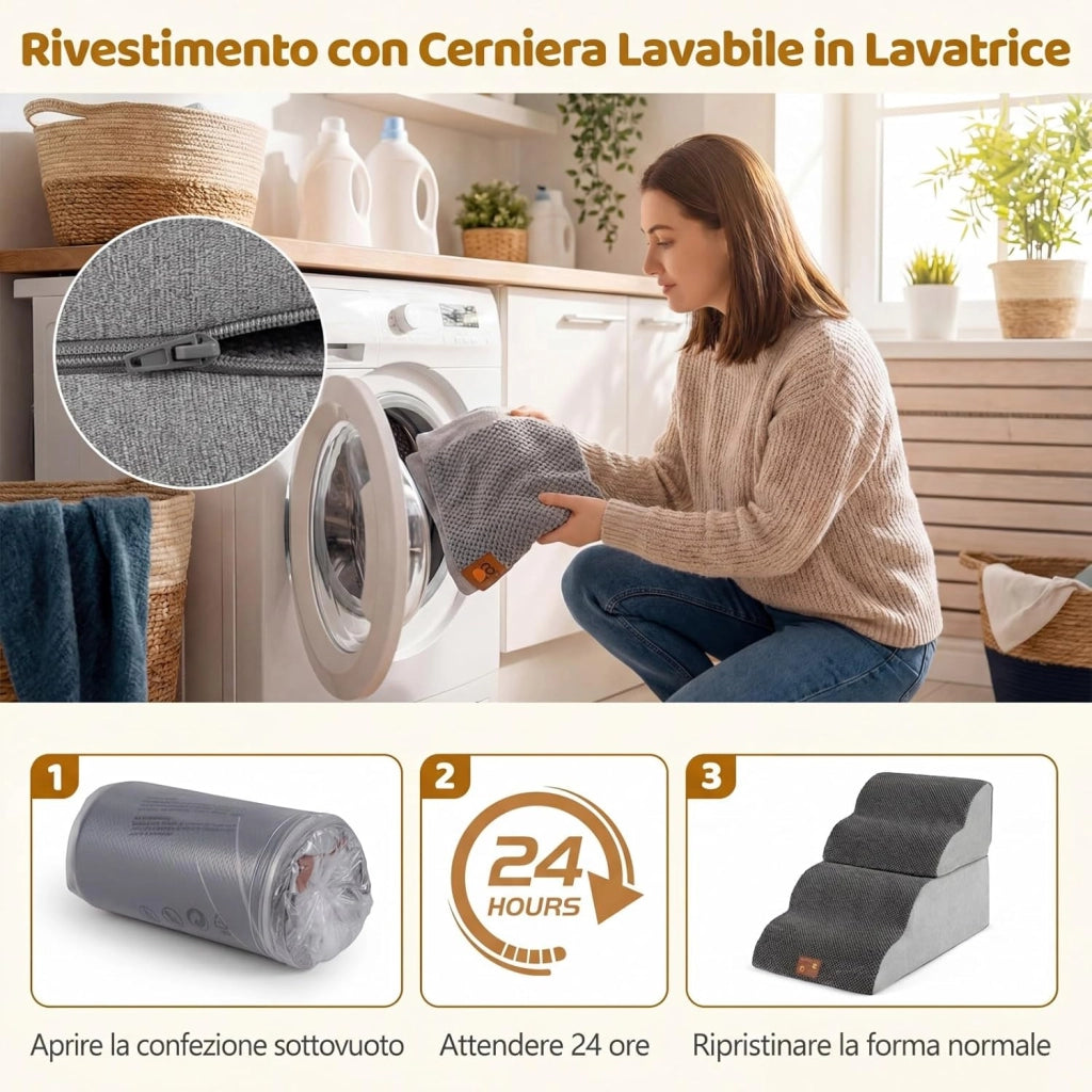 Scaletta per Cani a 4 Gradini Altezza 50 cm, Scala Cane in Spugna per Salire Letti Alti, Divani e Poltrone con Fondo Antiscivolo, Copertura Lavabile, Scala per Cani e Gatti (73 x 40,5 x 50 cm)