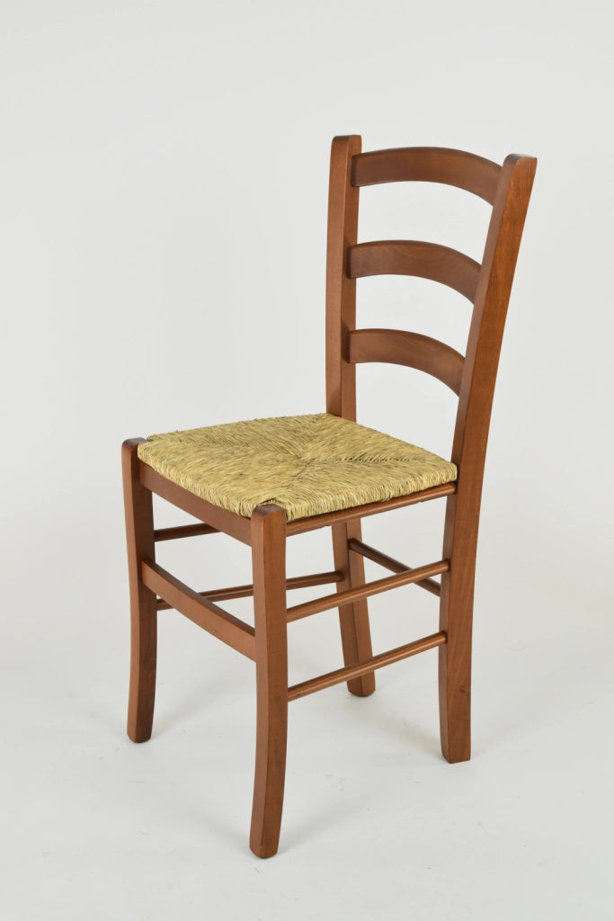 Set 4 Sedie Venice Tommychairs, robusta struttura in legno di faggio verniciata in noce chiaro e seduta in paglia