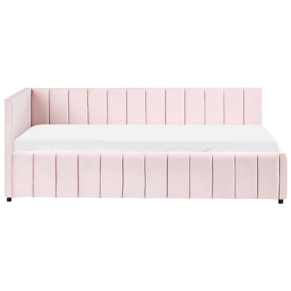 Letto 90 x 200 cm in velluto rosa imbottito elegante rete a doghe gambe in legno