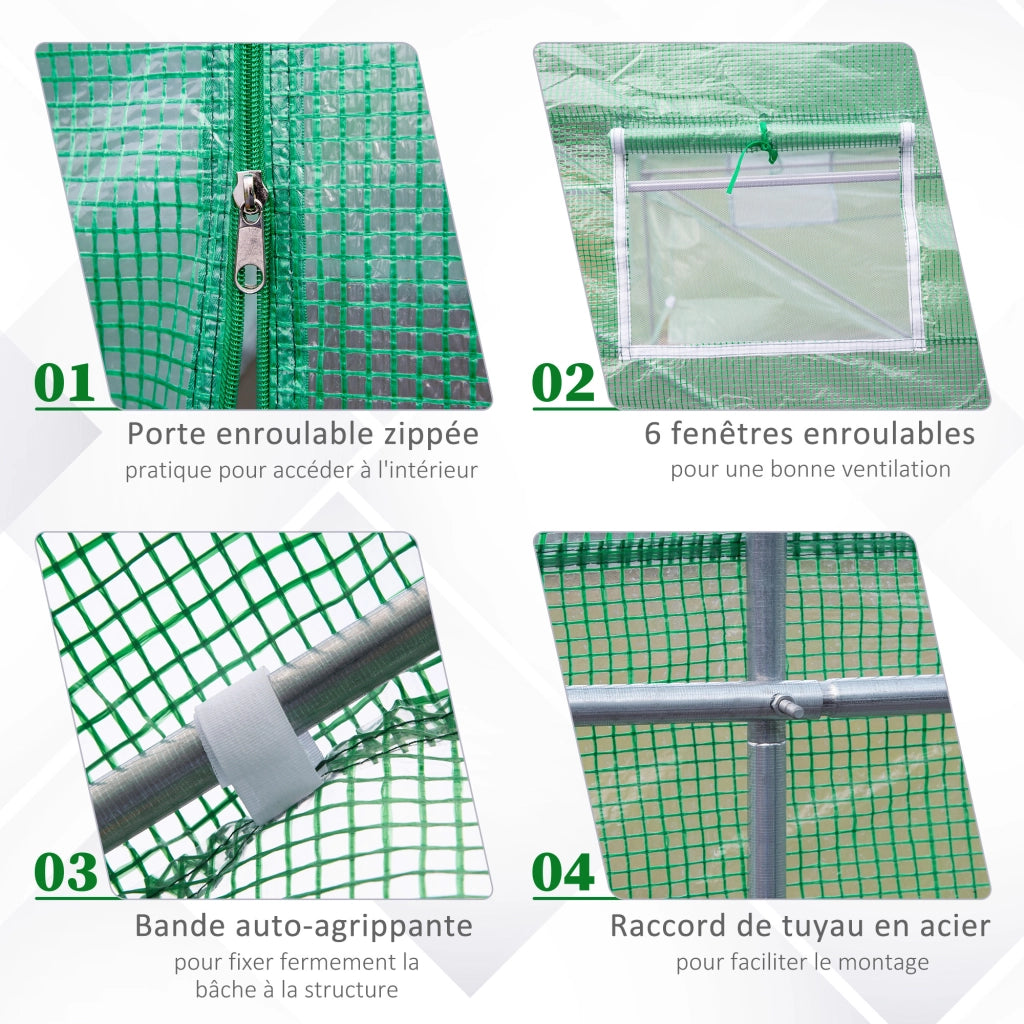 Serra Tunnel da Giardino ¨C zephmum ¨C 3.5x3x2 m Acero Galvanizzato Bache PE Verde
