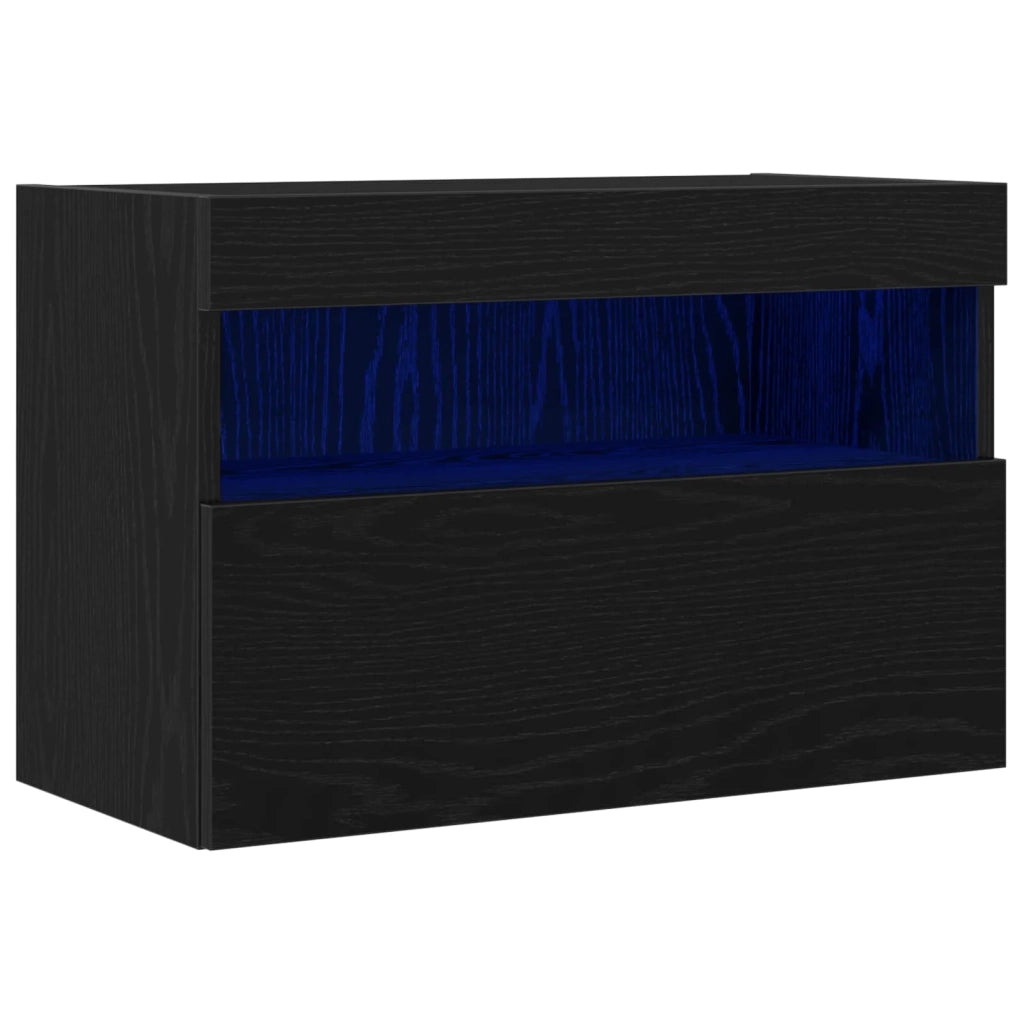 Mobile TV da parete con LED Rovere nero 60 x 30 x 40 cm 862210