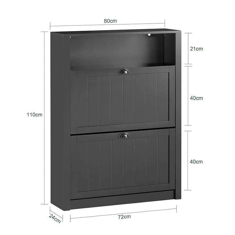 Scarpiera con 2 ante e 4 ripiani con scomparto aggiuntivo per scarpe L80*P24*A110 cm Nero FSR87-SCH SoBuy
