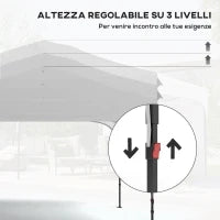 Gazebo da Giardino 3x3 m ad Altezza Regolabile su 3 Livelli, in Poliestere e Acciaio, Bianco