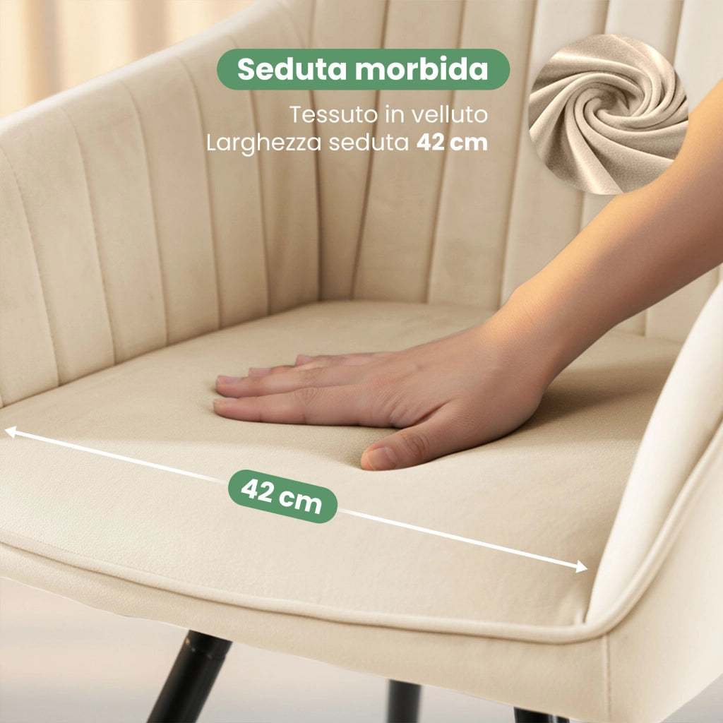 Set di 2 Sedie girevoli in velluto con cuciture TURNO Beige gambe nere