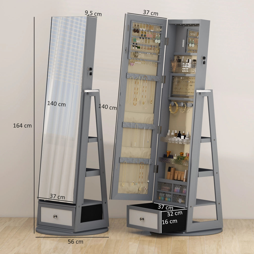 Armadio con Specchio e Luci LED ¨C zephmum ¨C Grigio Chiaro 90x51x180