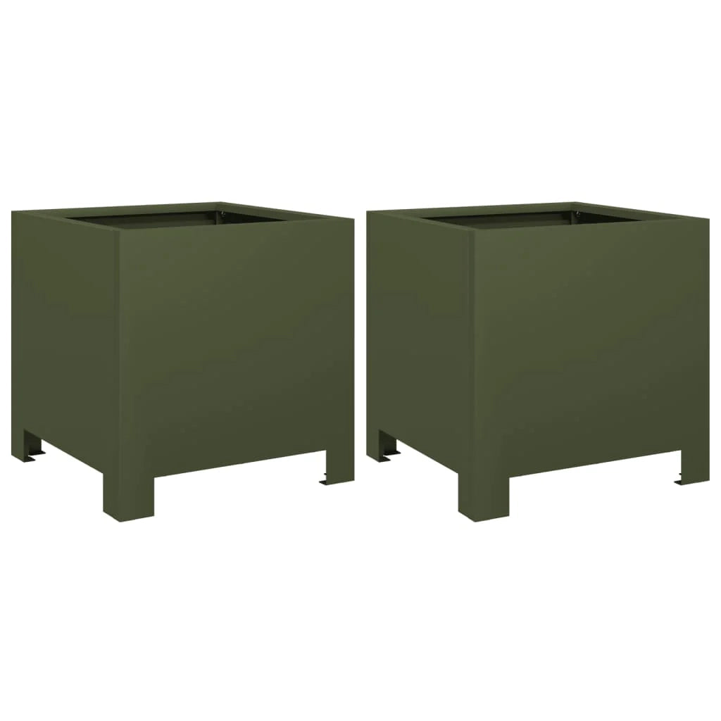 Fioriera rialzata per piante fiori giardino terrazze set da 2 verde oliva 30 x 30 x 30 cm acciaio verde 02_0039079