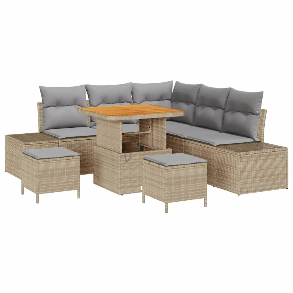 Set Divano da Giardino con cuscino 8 pcs Beige Poly Rattan 3364732