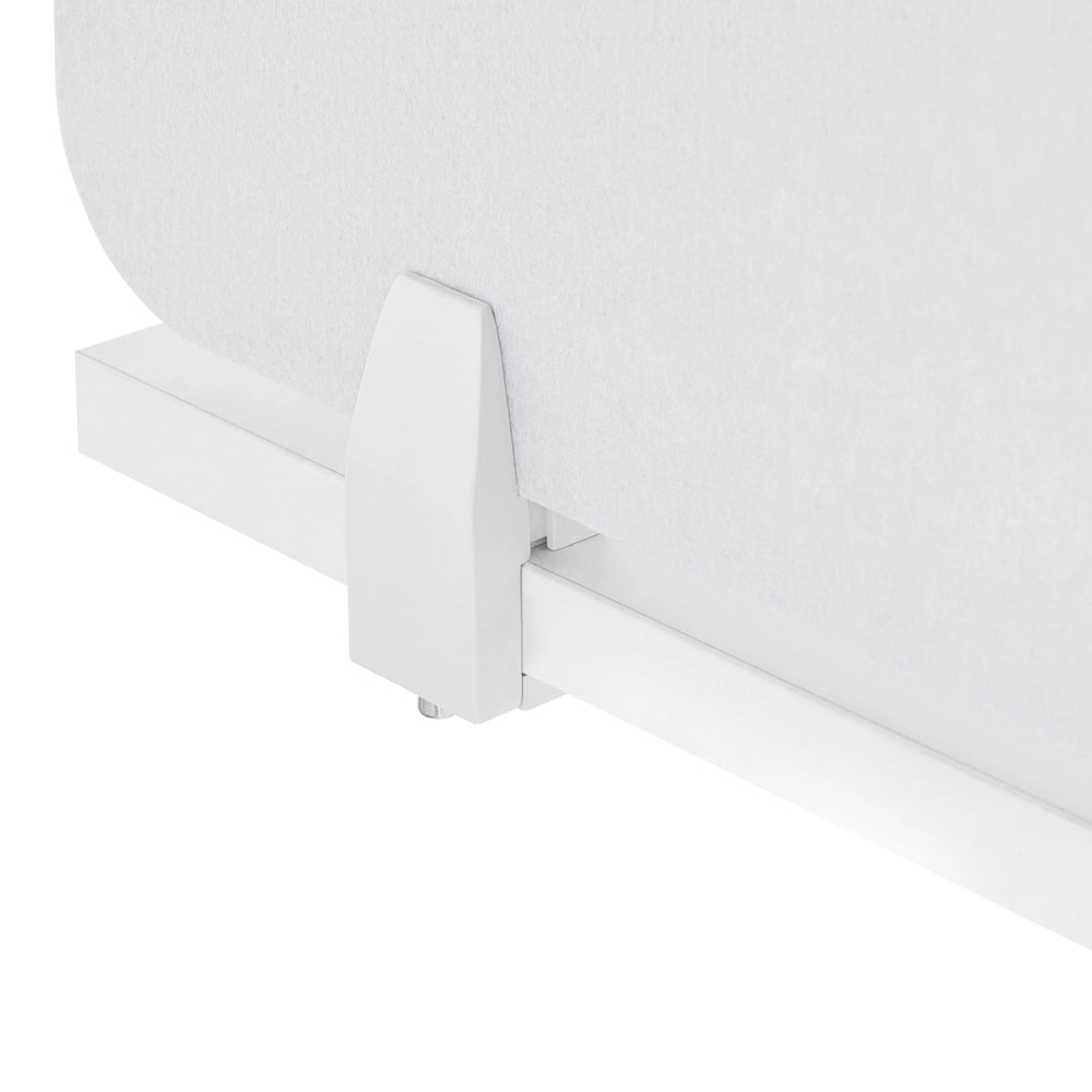 Divisorio da scrivania in PET con rivestimento in tessuto 180 x 50 cm bianco sporco Schermo acustico Morsetti di montaggio modulari Casa Ufficio