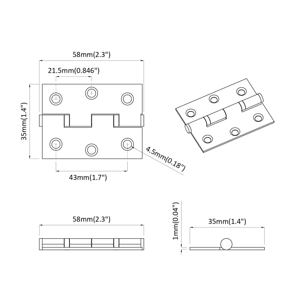 Cerniera Tinta unita 2 pz Argento 58 x 35 x 1 mm Acciaio CFW6619498
