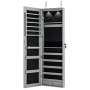 Armadio portagioie con specchio in legno a parete con LED interno 35,5x10x120cm Grigio chiaro-Armadi Appendiabiti