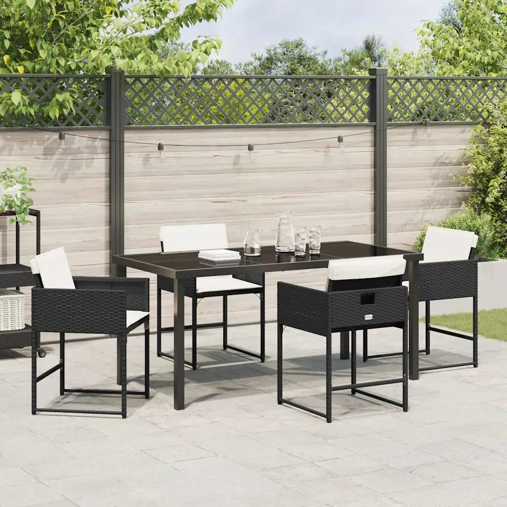 Set da Pranzo per Giardino con cuscino 5 pz | Set Salotto da Giardino Nero polyrattan