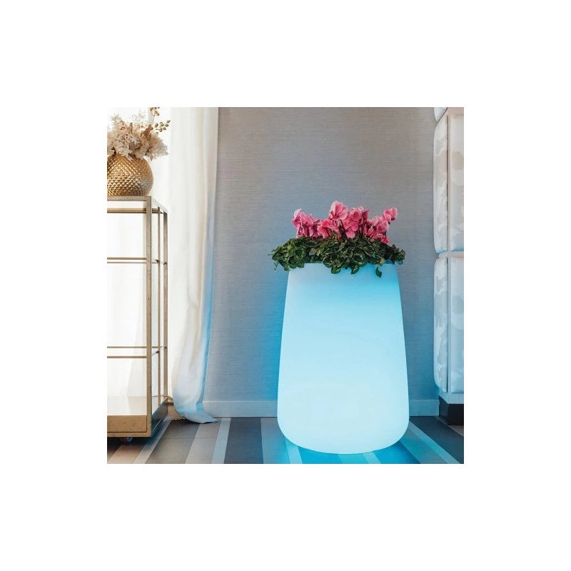 Vaso luminoso alto moderno di design Ø43 H75 in polimero resistente con LED multicolor per interno ed esterno - Made in Italy - Monacis