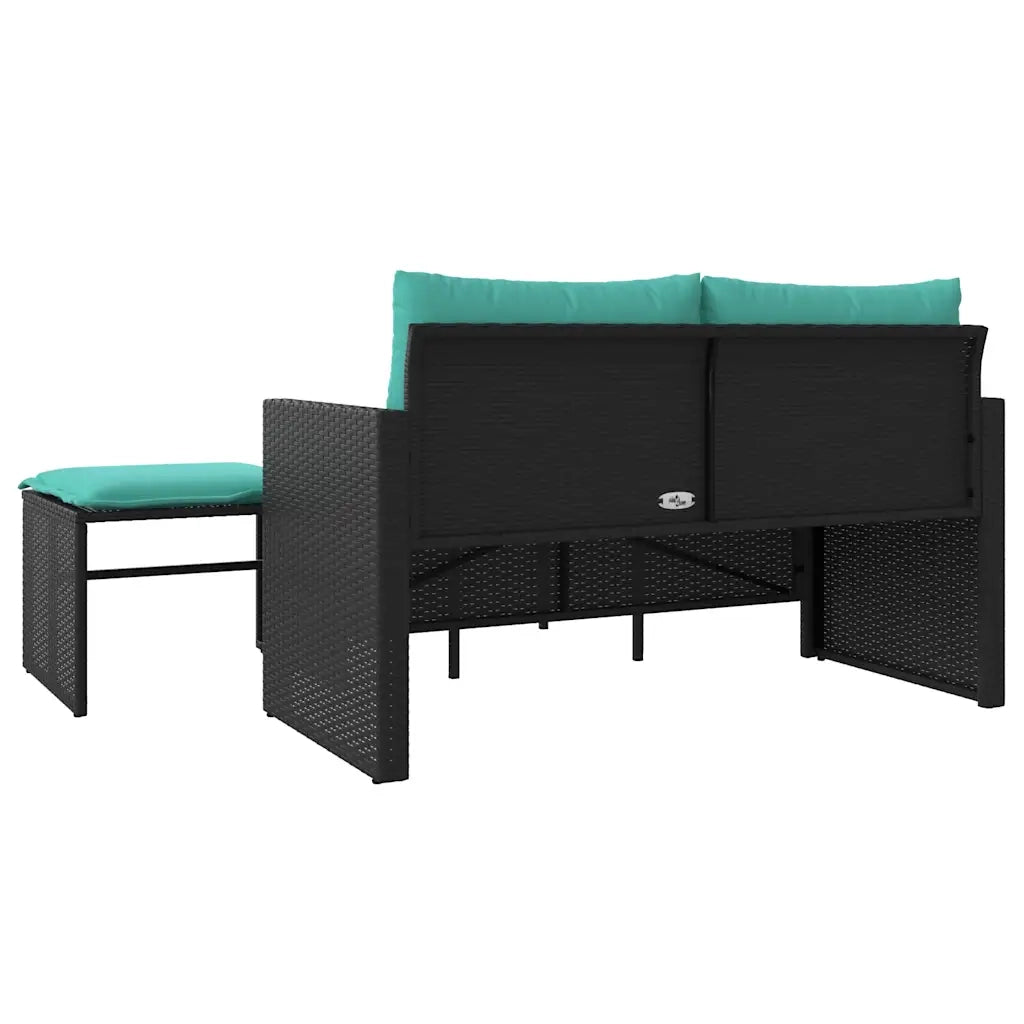 Set Divani da Giardino 3 pz con Cuscini Nero in Polyrattan 365466