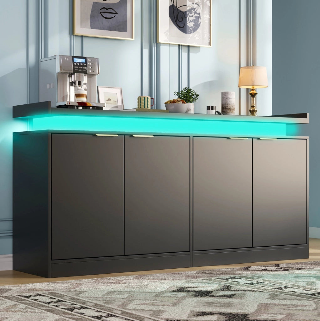 Credenza cucina con LED RGB; 160x39x83 cm; MDF; nera