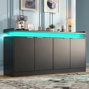 Credenza cucina con LED RGB; 160x39x83 cm; MDF; nera