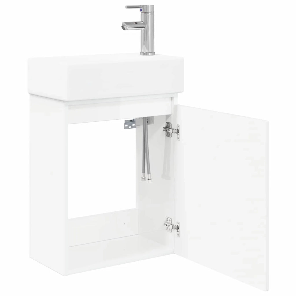 Mobile bagno con rubinetto Bianco Lucido 45,5 x 22,5 x 84 cm