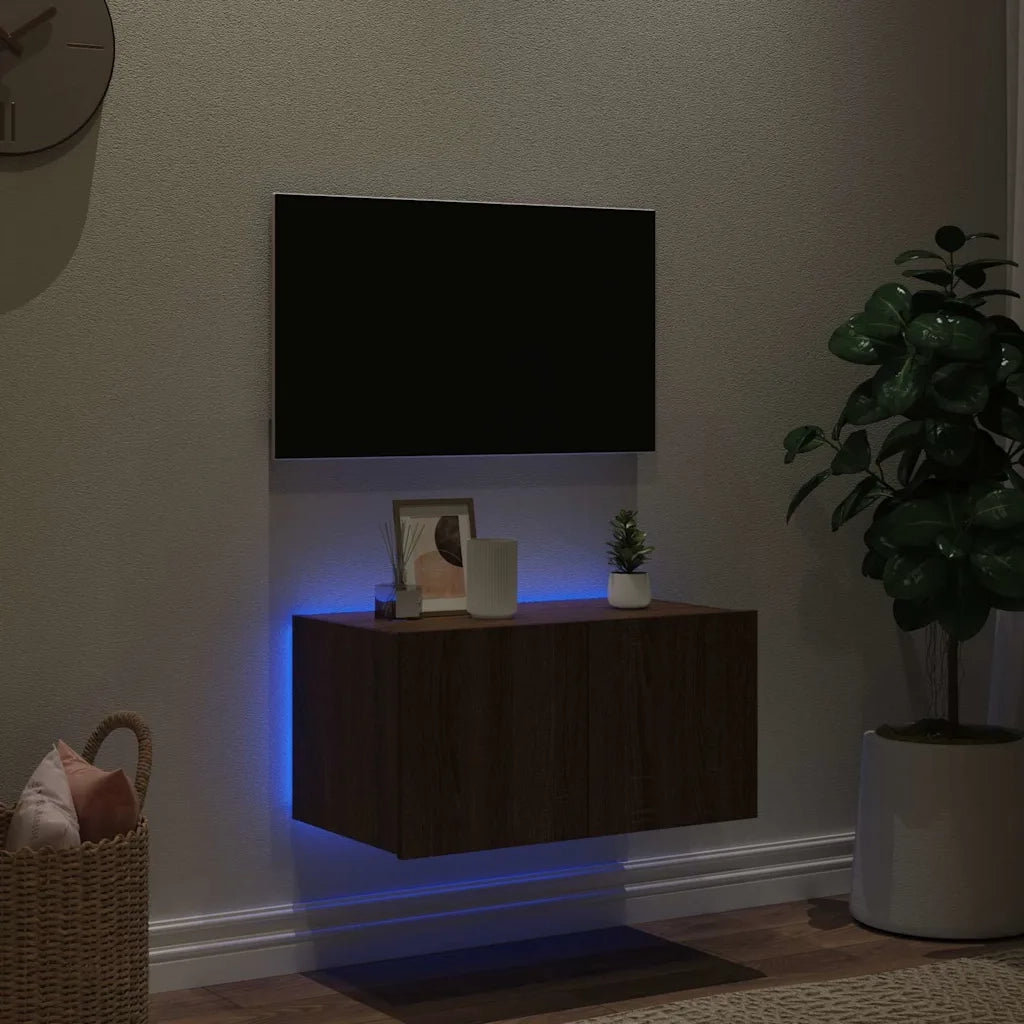 Mobile TV a Parete con Luci LED Rovere Marrone 60x35x31 cm 837279