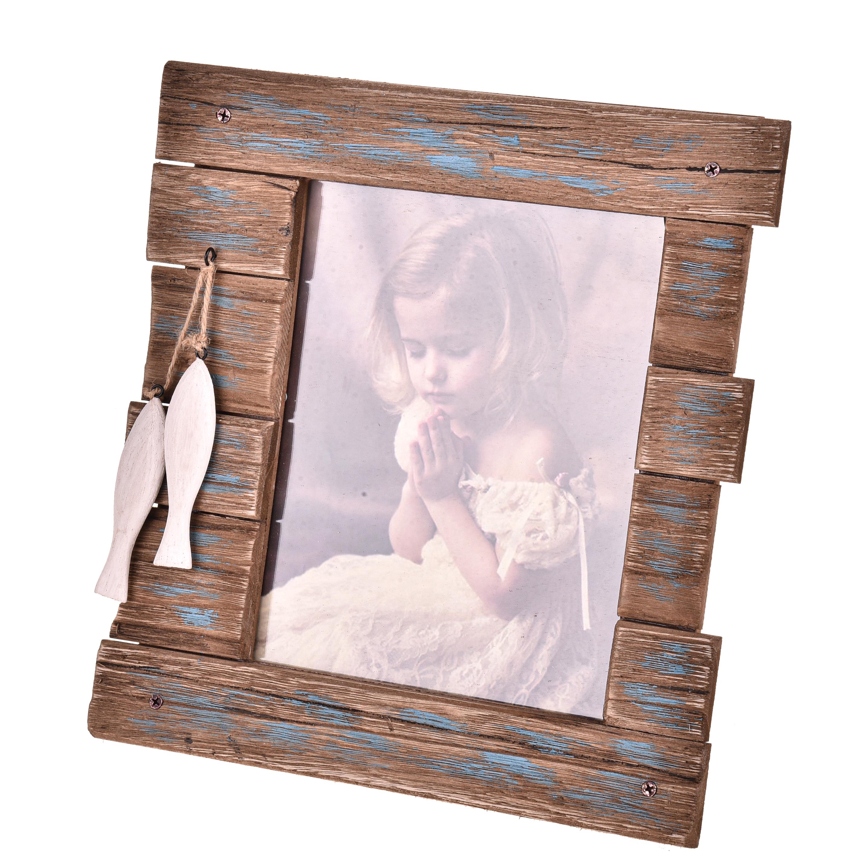 Set 2 Porta Foto Legno con Pesci 32x3x34 cm