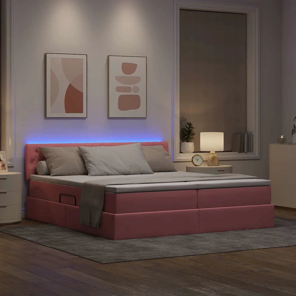 Letto con luci a strisce a LED Rosa 200 x 200 cm Velluto