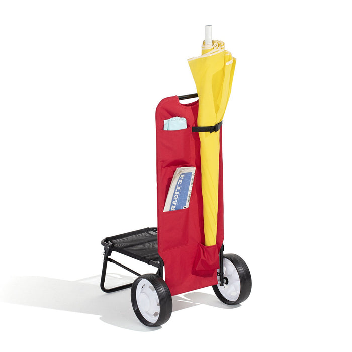 Carrello da Spiaggia PortaOggetti e Porta Ombrellone in Acciaio Beach Rosso
