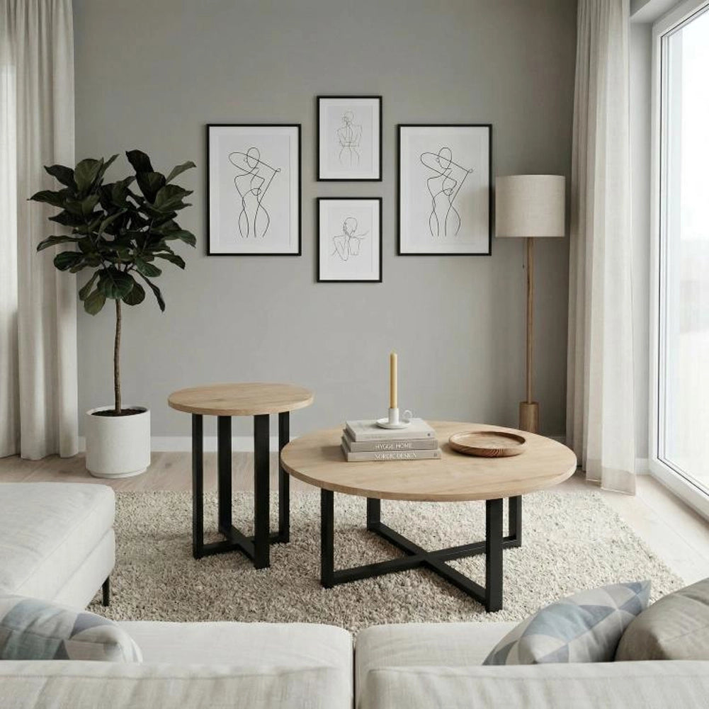Set 2 Tavolini da Caffè per Soggiorno Quercia Design Moderno Tavolo Salvaspazio