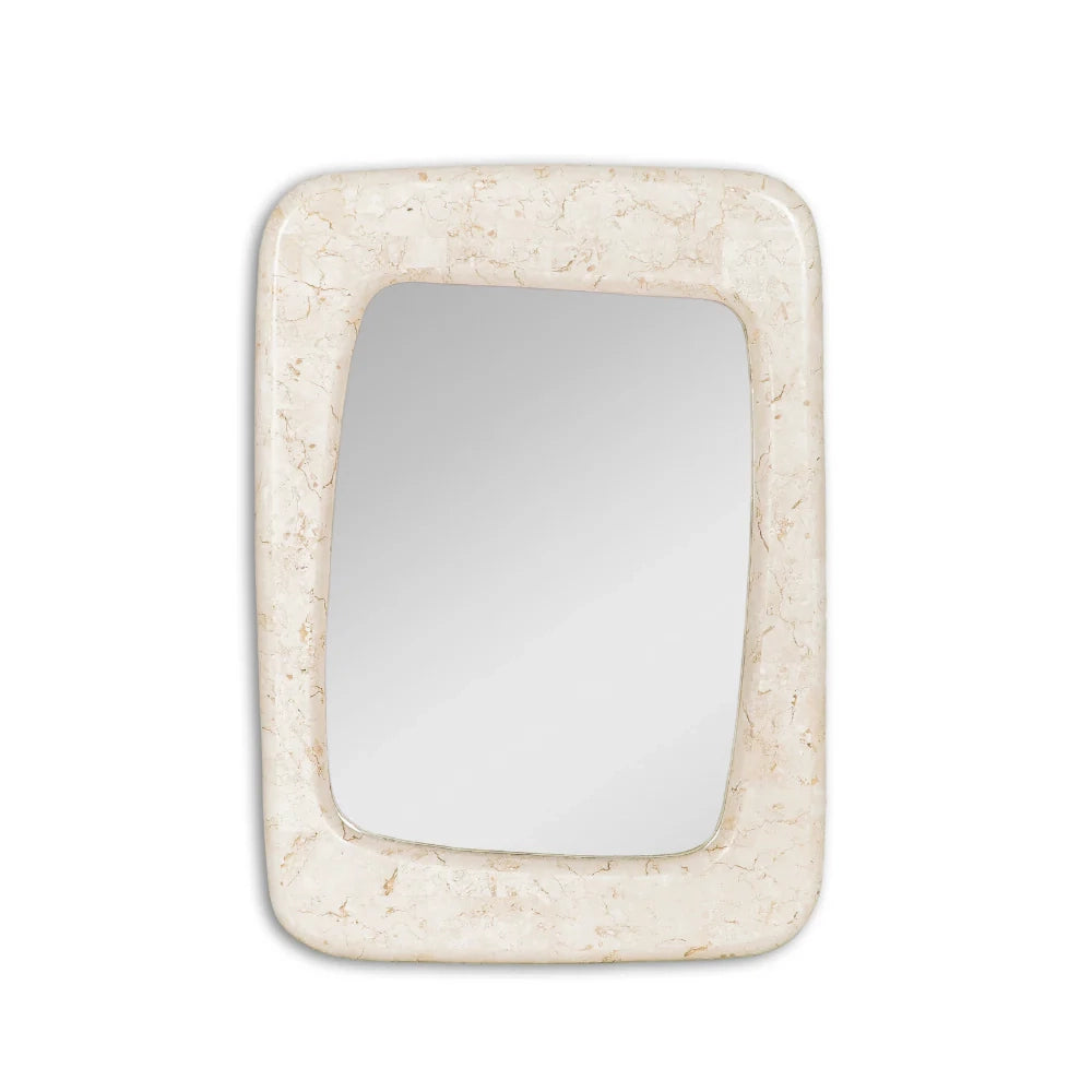 Specchio rettangolare da parete Floyd con cornice in pietra fossile beige | Duzzle