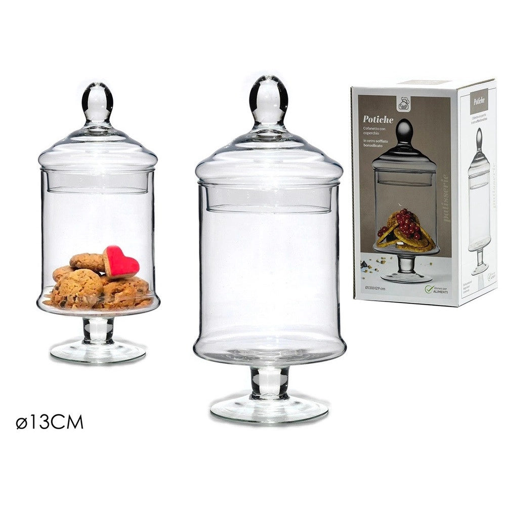 Trade Shop - Potiche In Vetro Cofanetto Con Coperchio ø13cm Per Dolci Biscotti Oggetto Decorativo -