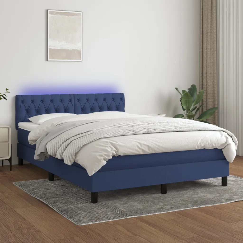 Letto a Molle con Materasso e LED Blu 140x200 cm in Tessuto cod mxl 36574