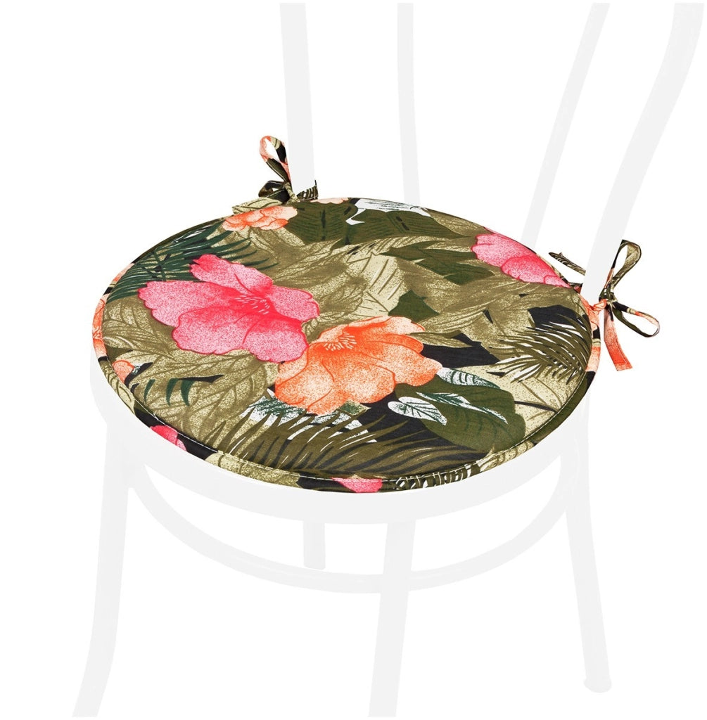 Set 4 Cuscini Sedia Rotondi Cotone Lavabili Morbidi Coprisedia Tondi Fiori Palme Tropicali