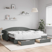 Divano Letto Estraibile Cassetti Grigio Scuro 90x200cm Tessuto