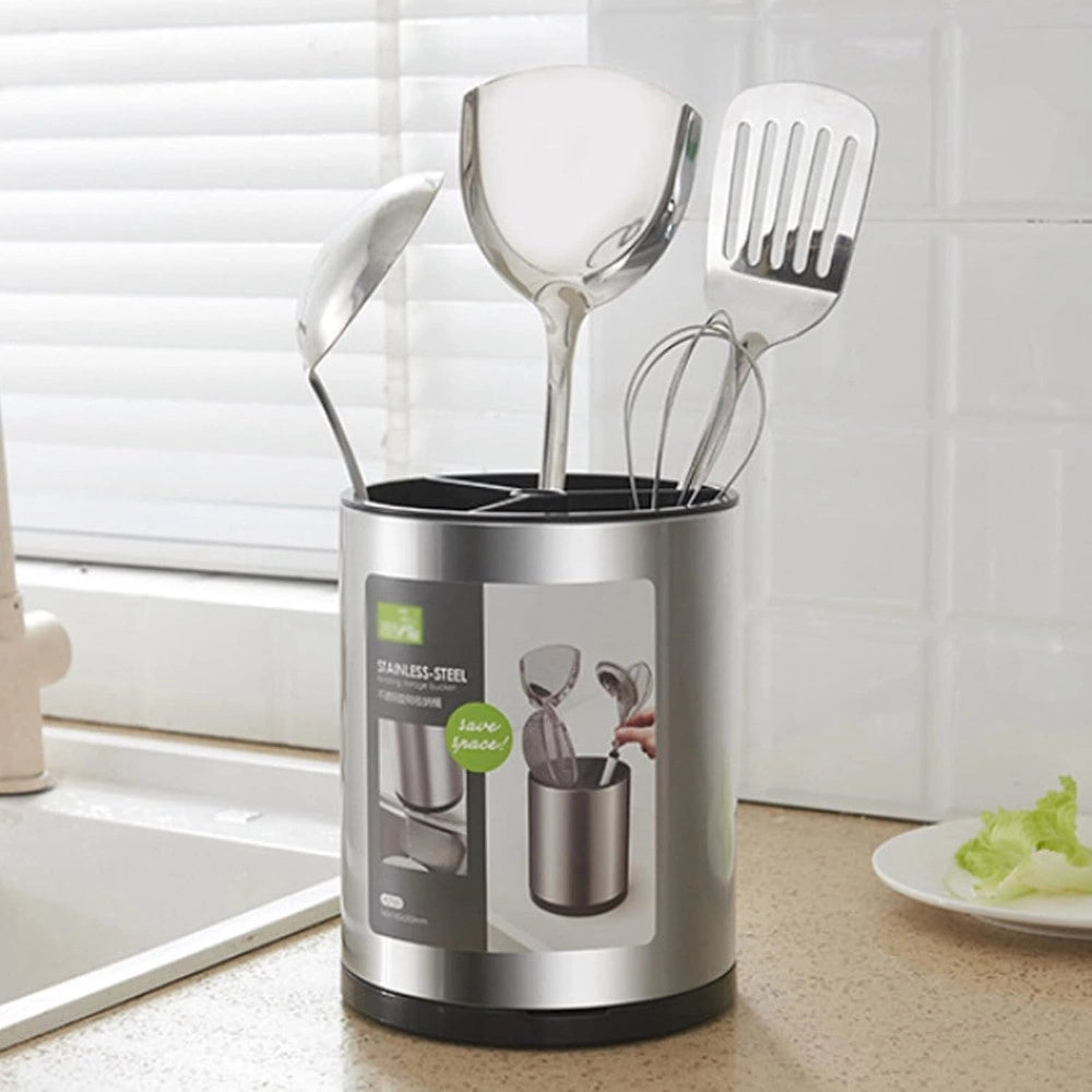 Trade Shop - Scolaposate In Acciaio Organizer Per Posate Contenitore Rotondo Portautensili Da Cucina -