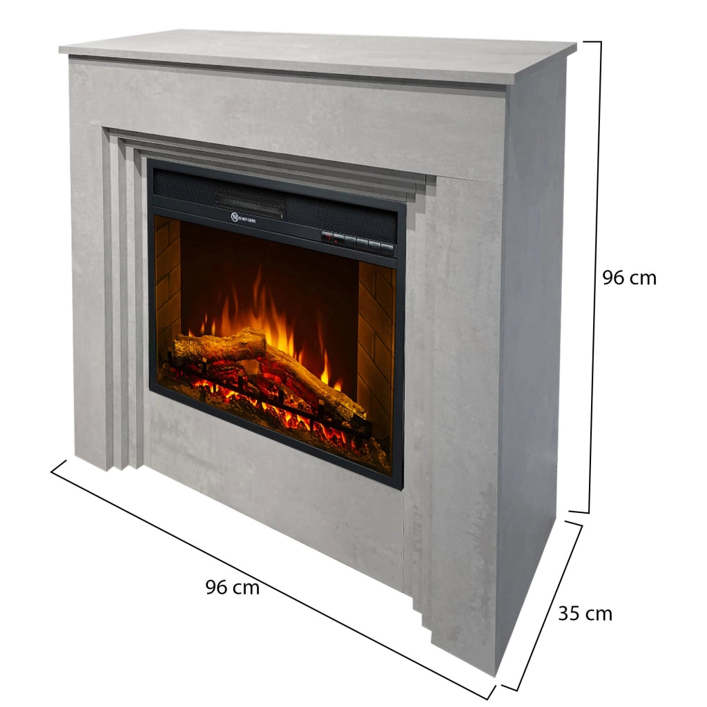 Caminetto Sturno, Camino Elettrico Superficie Riscaldabile 30 m2, 96x35x96h cm Grigio Cemento