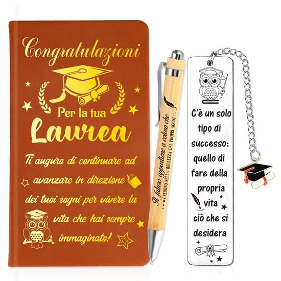 Libretto per gli studi universitari - Penna - Marcatura delle pagine - Borsa per fogli - Carta riciclata - Regalo ideale - Libretto universitario